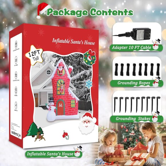 ⚡12FT Christmas Inflatable Castle with Santa Snowman and Reindeer Outdoor Decor - Picture 6 of 7